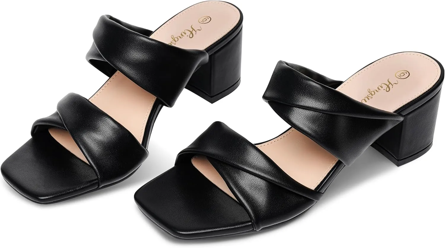 Summer Sandals for Women - 2 Inch Heeled, Chunky, Block Heel, Open Toe, Soft Straps, Comfortable, Casual, Walking Sandals - Black, Size 6