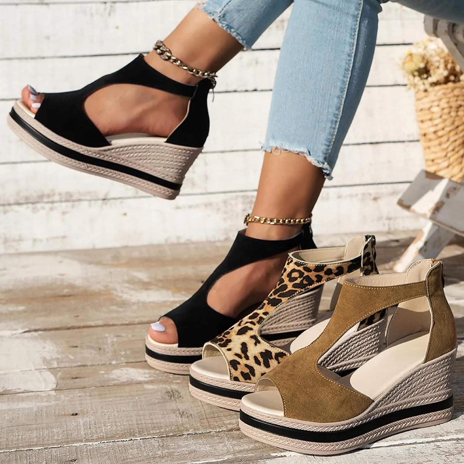 Summer Sandals For Women 2025,Women's Orthopedic High Heels Wedge Platform Wedges Womens Dress Sexy Open Toe Back Zipper Fish Mouth Shoes Closure Casual Suede Leather Beach Boho Sandal