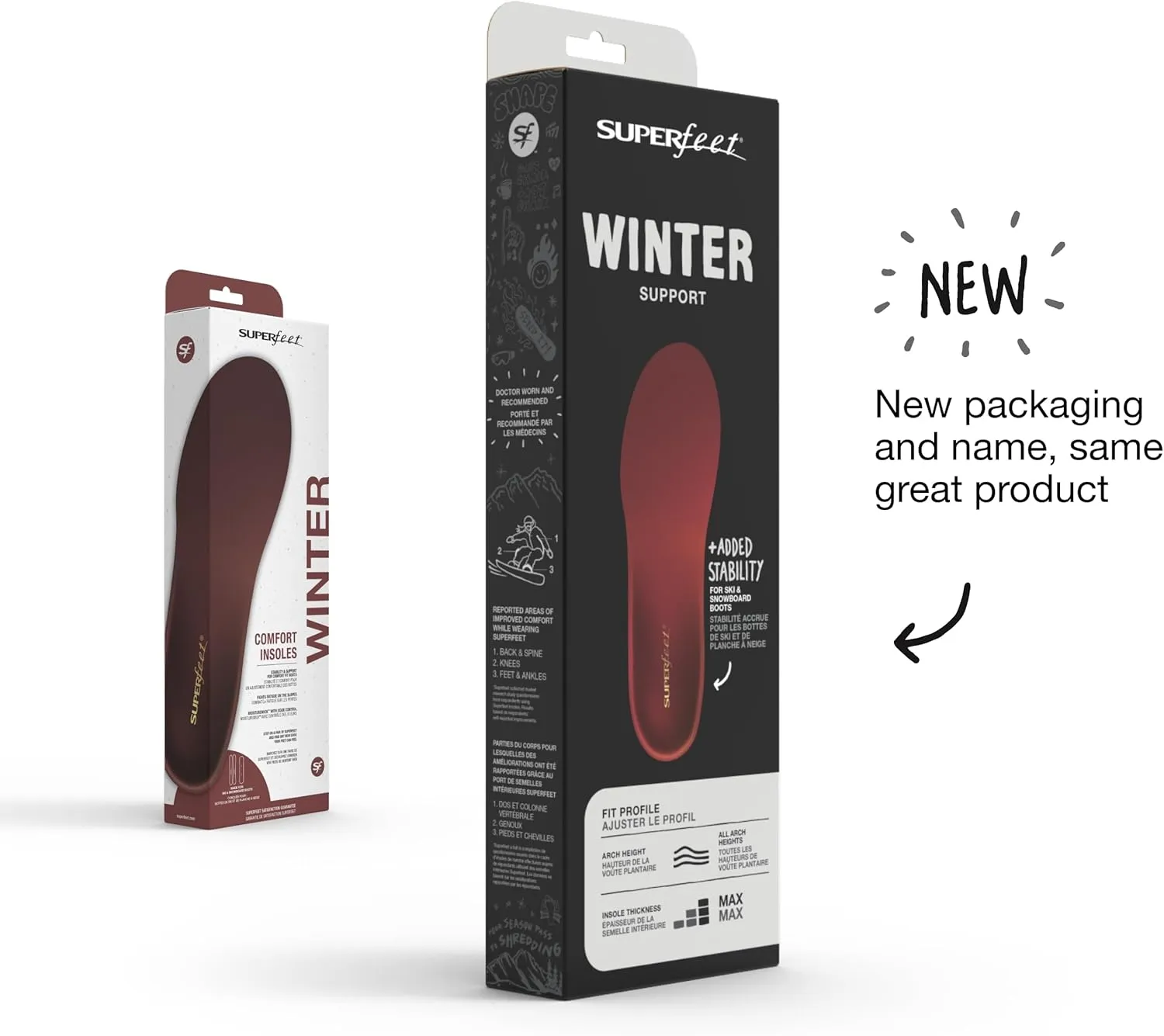 Superfeet Winter Support Insoles - Trim-to-Fit Arch Support Inserts for Ski or Snowboard Boots - Professional Grade - 11.5-13 Men / 12.5-14 Women
