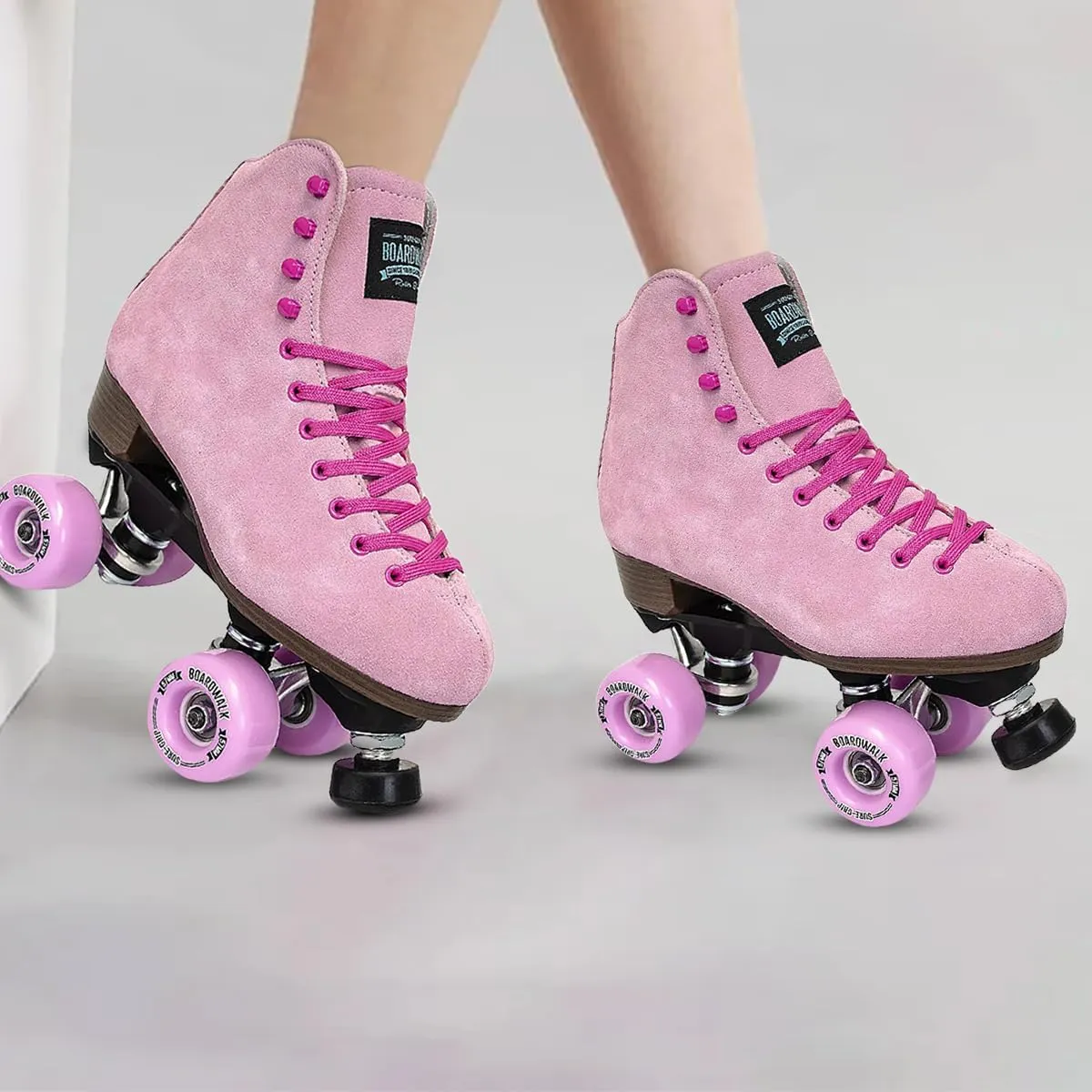 Sure-Grip Boardwalk Unisex Outdoor Roller Skates - Retro Boots with Suede Leather & Rubber - ABEC 3 Bearings & Aluminum Trucks - Boardwalk 82A Outdoor Wheels