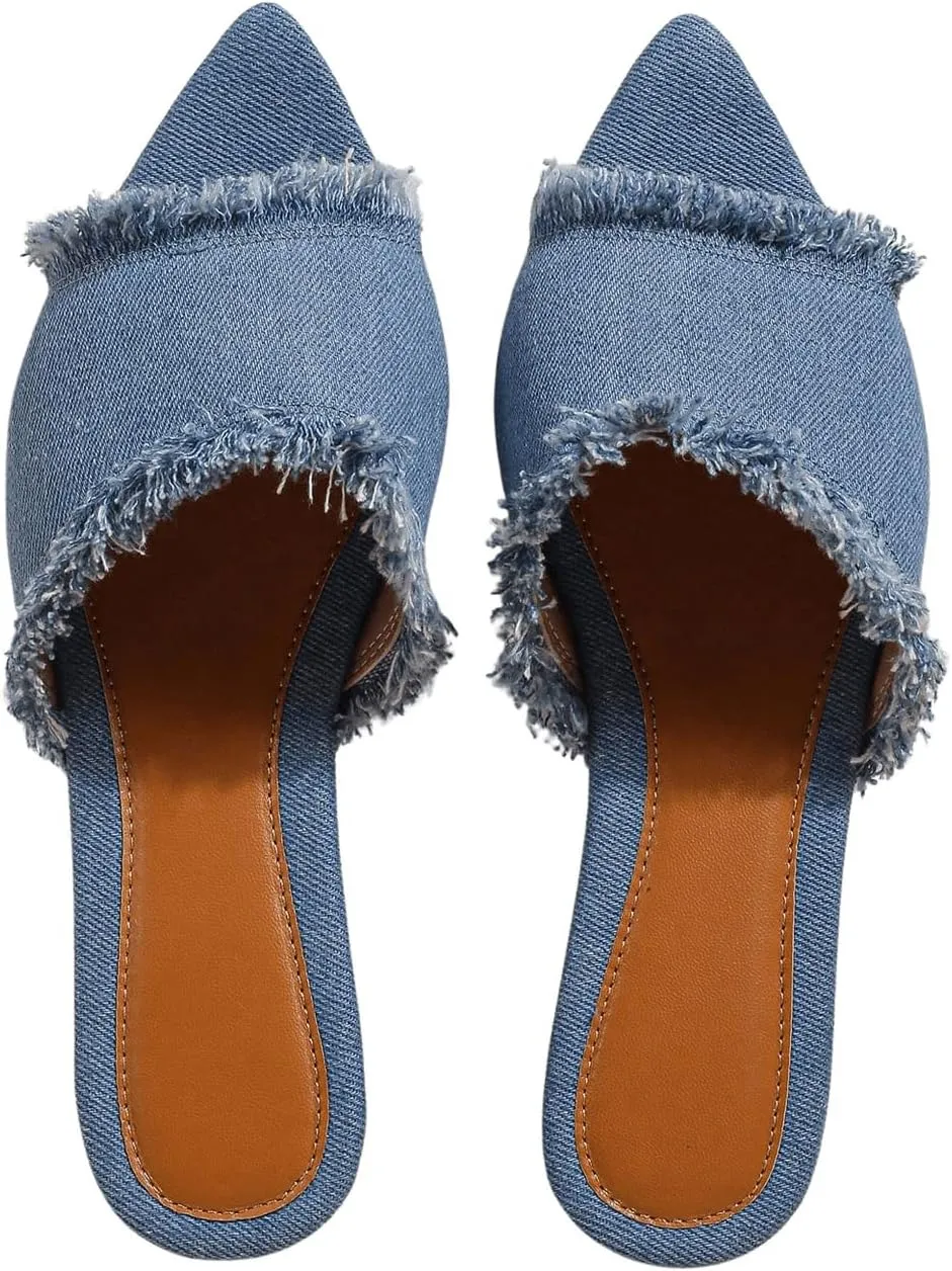 SweatyRocks Women's Mules for Women Raw Trim Open Toe Flats Dressy Work Shoes