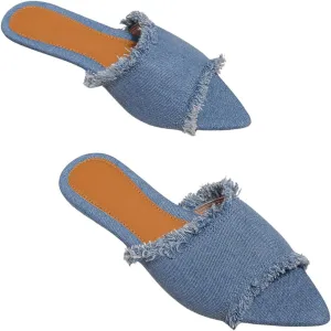 SweatyRocks Women's Mules for Women Raw Trim Open Toe Flats Dressy Work Shoes