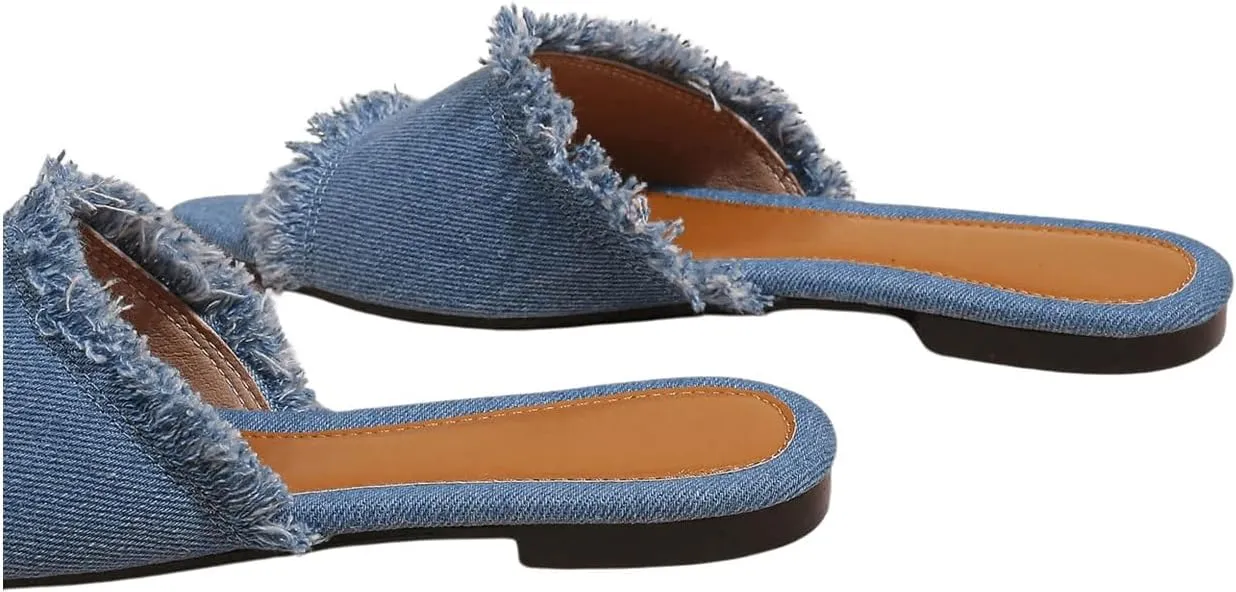 SweatyRocks Women's Mules for Women Raw Trim Open Toe Flats Dressy Work Shoes