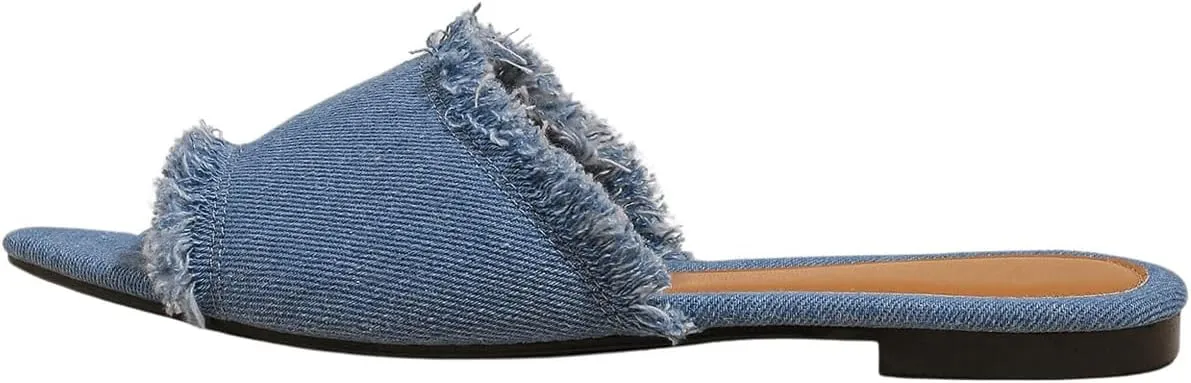 SweatyRocks Women's Mules for Women Raw Trim Open Toe Flats Dressy Work Shoes