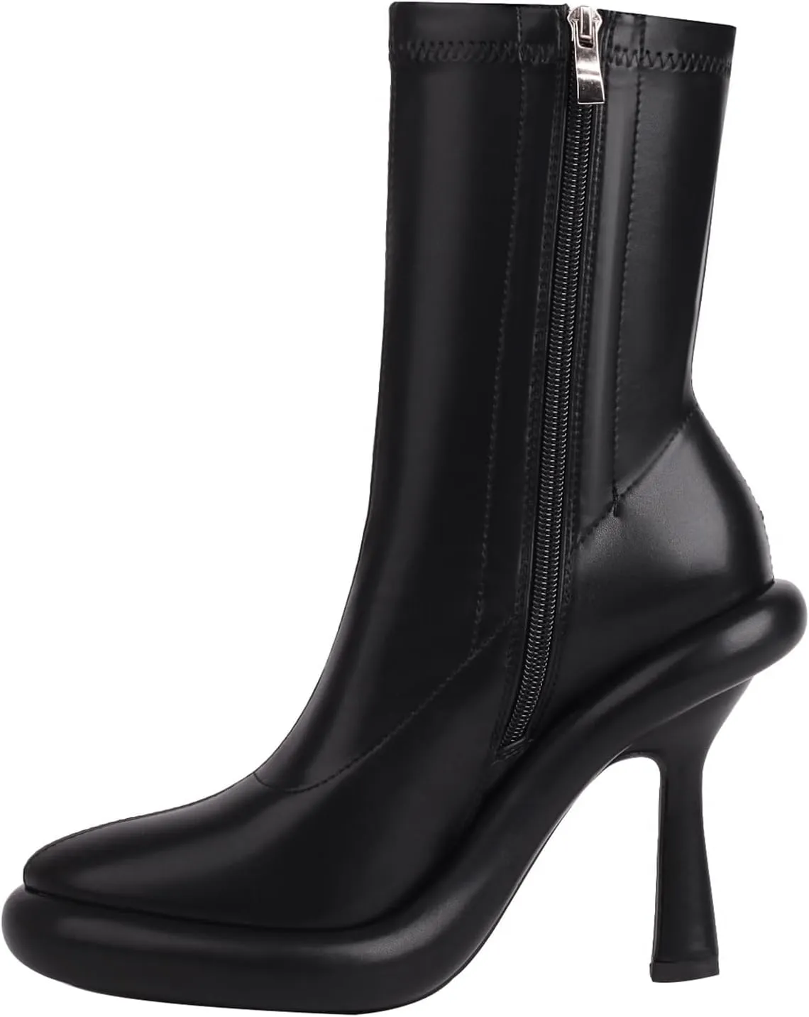 TAEPUSR Women's Platform Boots Stiletto High Heel Mid Calf Boots Elastic Round Toe Ankle Boots with Side Zipper Fashion Party Dress Stretch Boots for Women