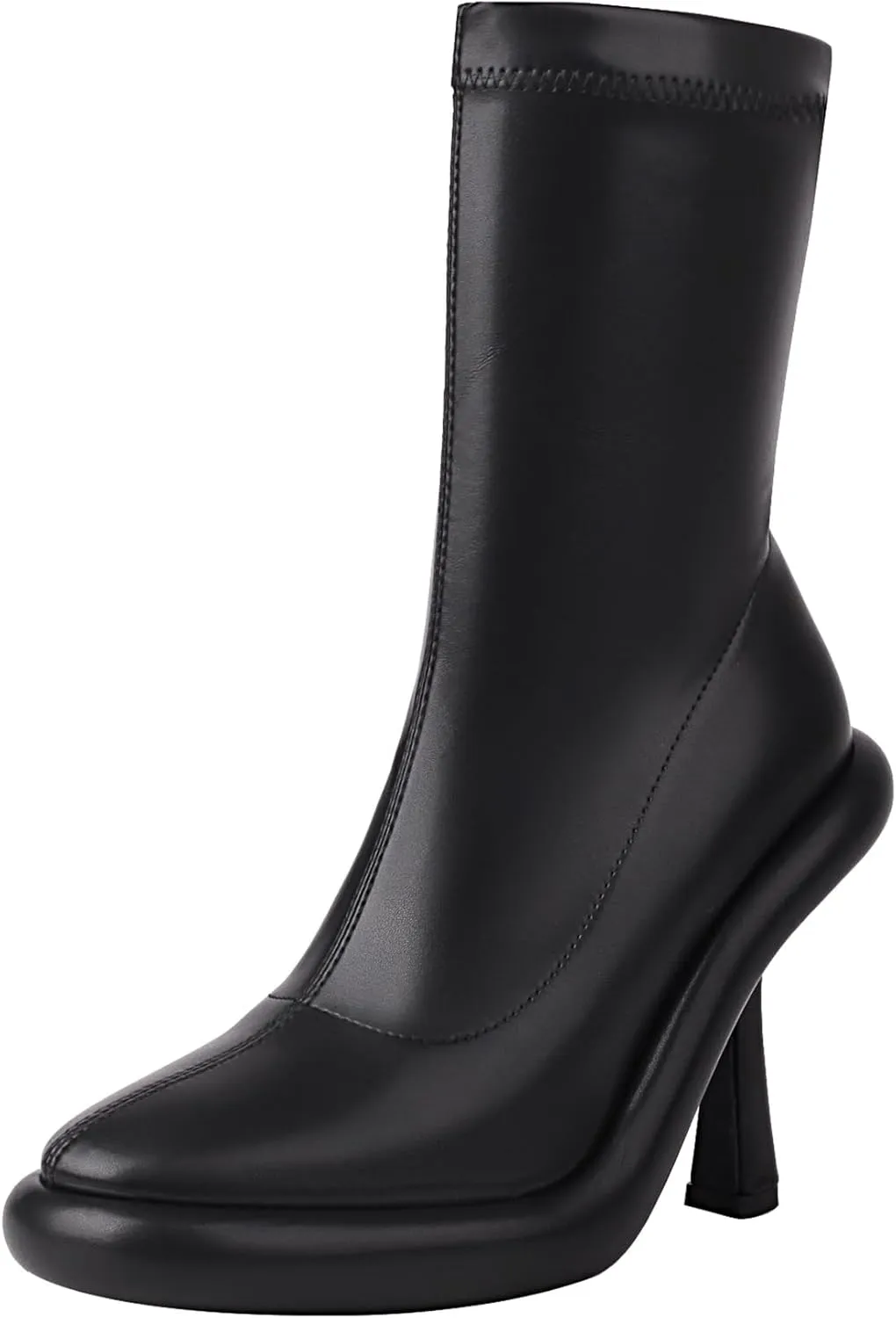 TAEPUSR Women's Platform Boots Stiletto High Heel Mid Calf Boots Elastic Round Toe Ankle Boots with Side Zipper Fashion Party Dress Stretch Boots for Women
