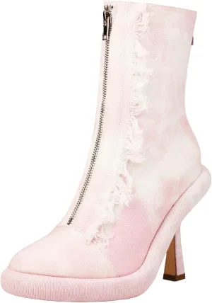 TAEPUSR Women's Stiletto Knee High Denim Pull On Cowgirl Mid Calf Boots Pointed Toe Western Cowboy Boots with Pockets and Zipper Decorate