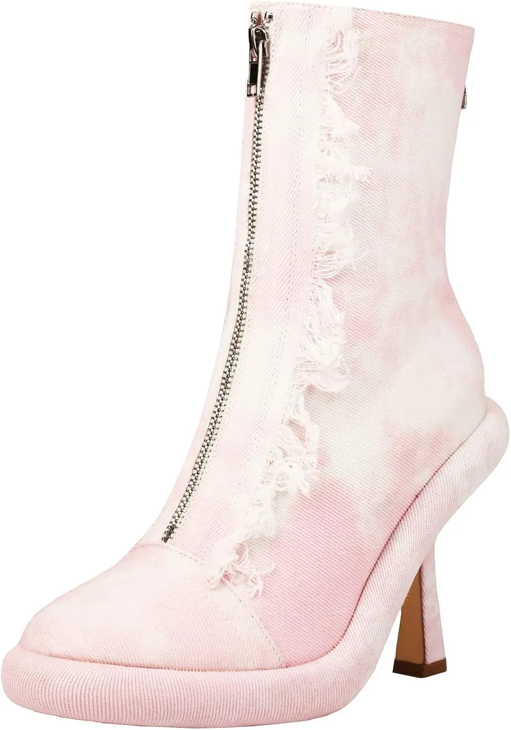 TAEPUSR Women's Stiletto Knee High Denim Pull On Cowgirl Mid Calf Boots Pointed Toe Western Cowboy Boots with Pockets and Zipper Decorate