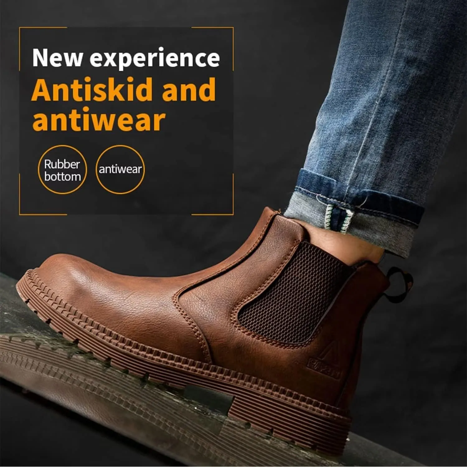 Tanleewa Steel Toe Work Boots for Men Leather Safety Shoes Waterproof Construction Shoes Insulated Hiking Boots Nonslip Work Shoes