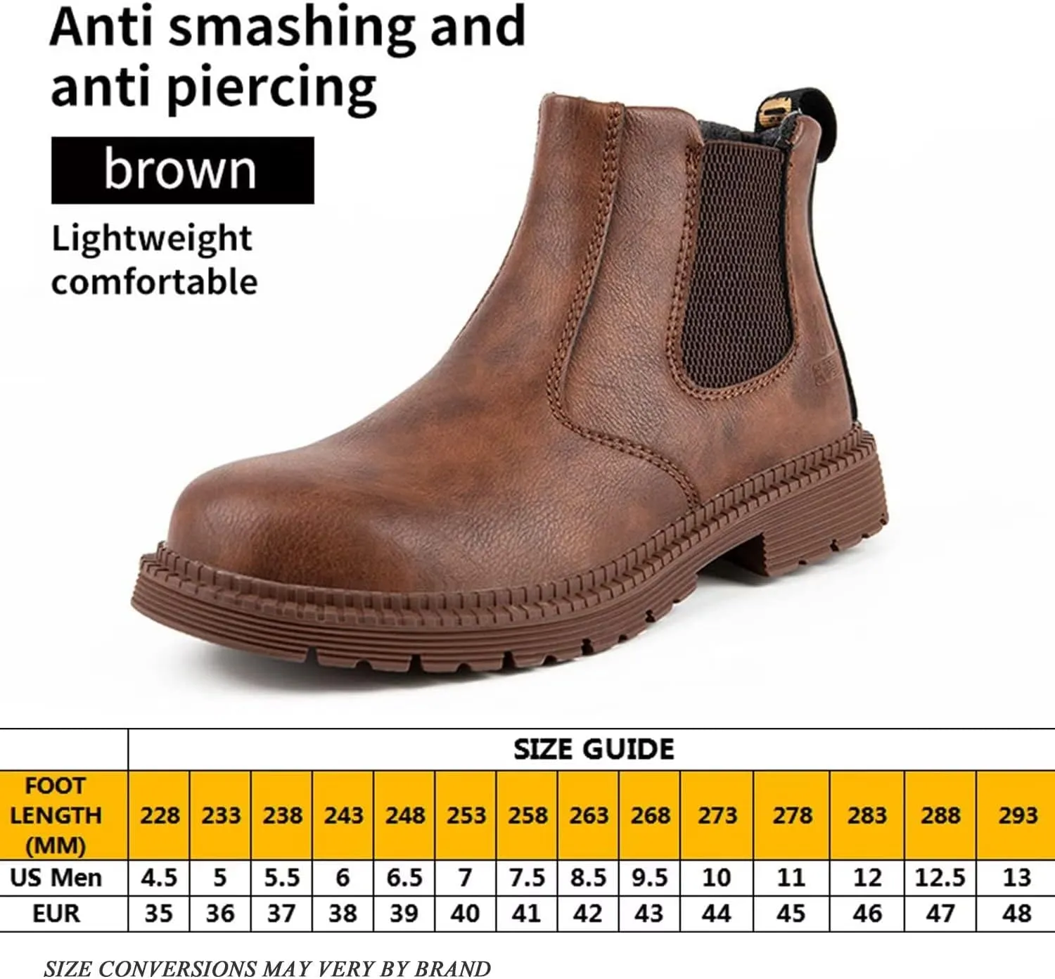 Tanleewa Steel Toe Work Boots for Men Leather Safety Shoes Waterproof Construction Shoes Insulated Hiking Boots Nonslip Work Shoes