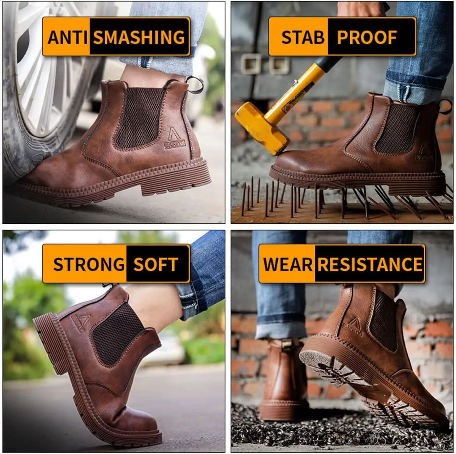 Tanleewa Steel Toe Work Boots for Men Leather Safety Shoes Waterproof Construction Shoes Insulated Hiking Boots Nonslip Work Shoes