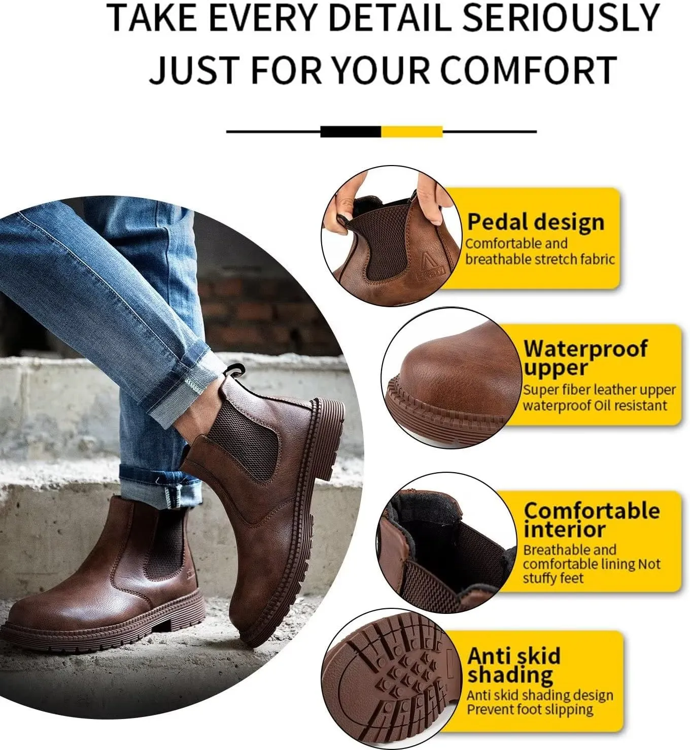 Tanleewa Steel Toe Work Boots for Men Leather Safety Shoes Waterproof Construction Shoes Insulated Hiking Boots Nonslip Work Shoes