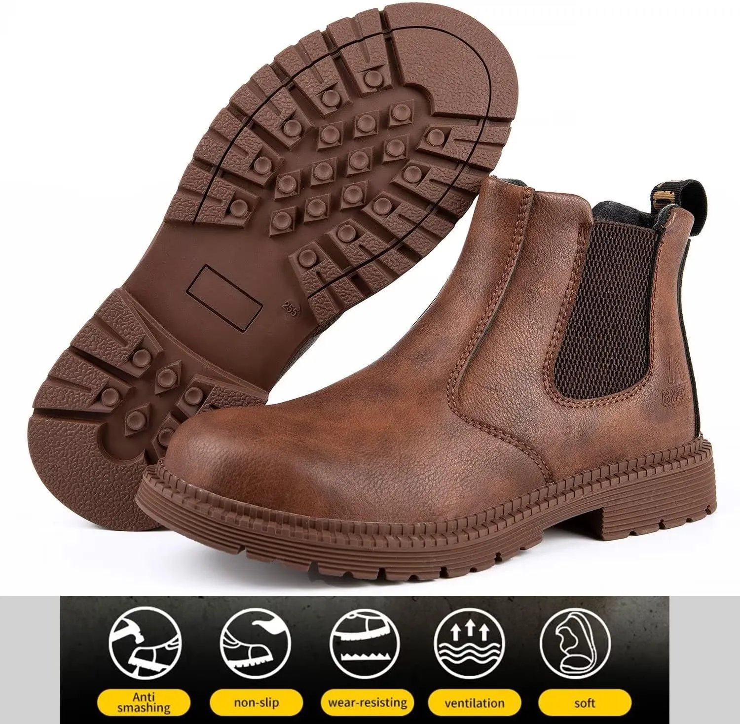 Tanleewa Steel Toe Work Boots for Men Leather Safety Shoes Waterproof Construction Shoes Insulated Hiking Boots Nonslip Work Shoes
