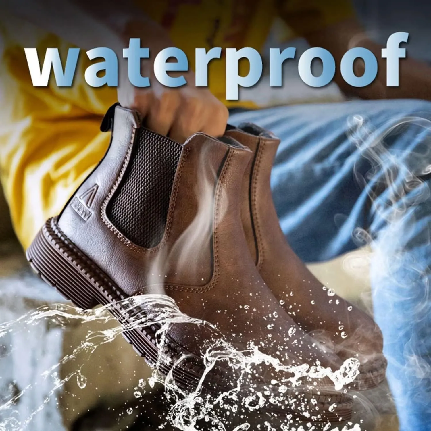 Tanleewa Steel Toe Work Boots for Men Leather Safety Shoes Waterproof Construction Shoes Insulated Hiking Boots Nonslip Work Shoes