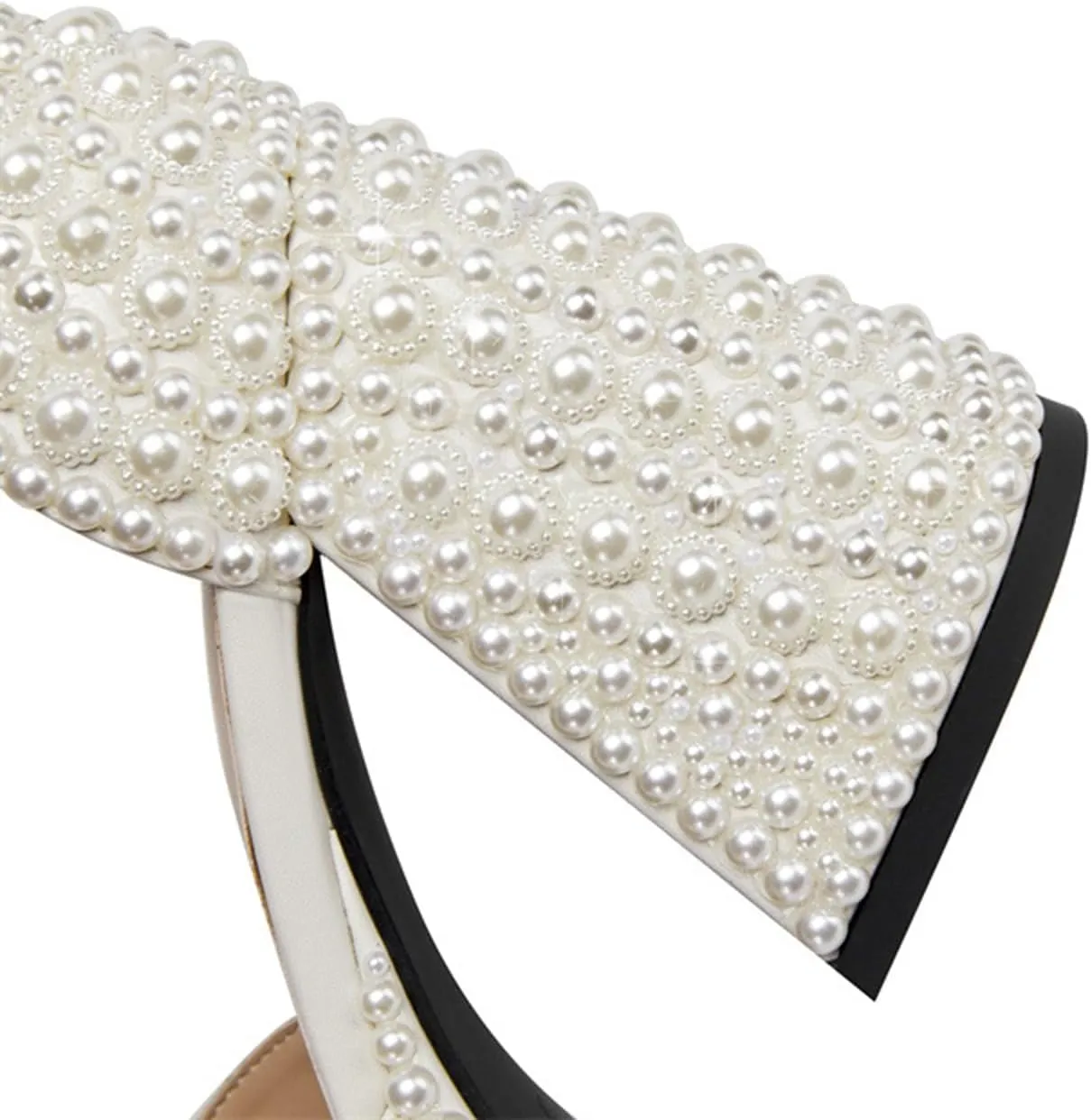 THESHY Women's Platform Sandals Pearls Open Toe Ankle Strap High Heels Rhinestone Chunky Heel Platform Heels Wedding Dress Fahsion Shoes for Women