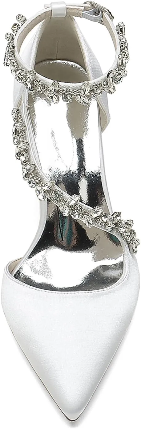 TNXZ Women's Pointed Toe High Heels Pump Shoes Ankle Strap High Block Heel Business Wedding Dress Shoes