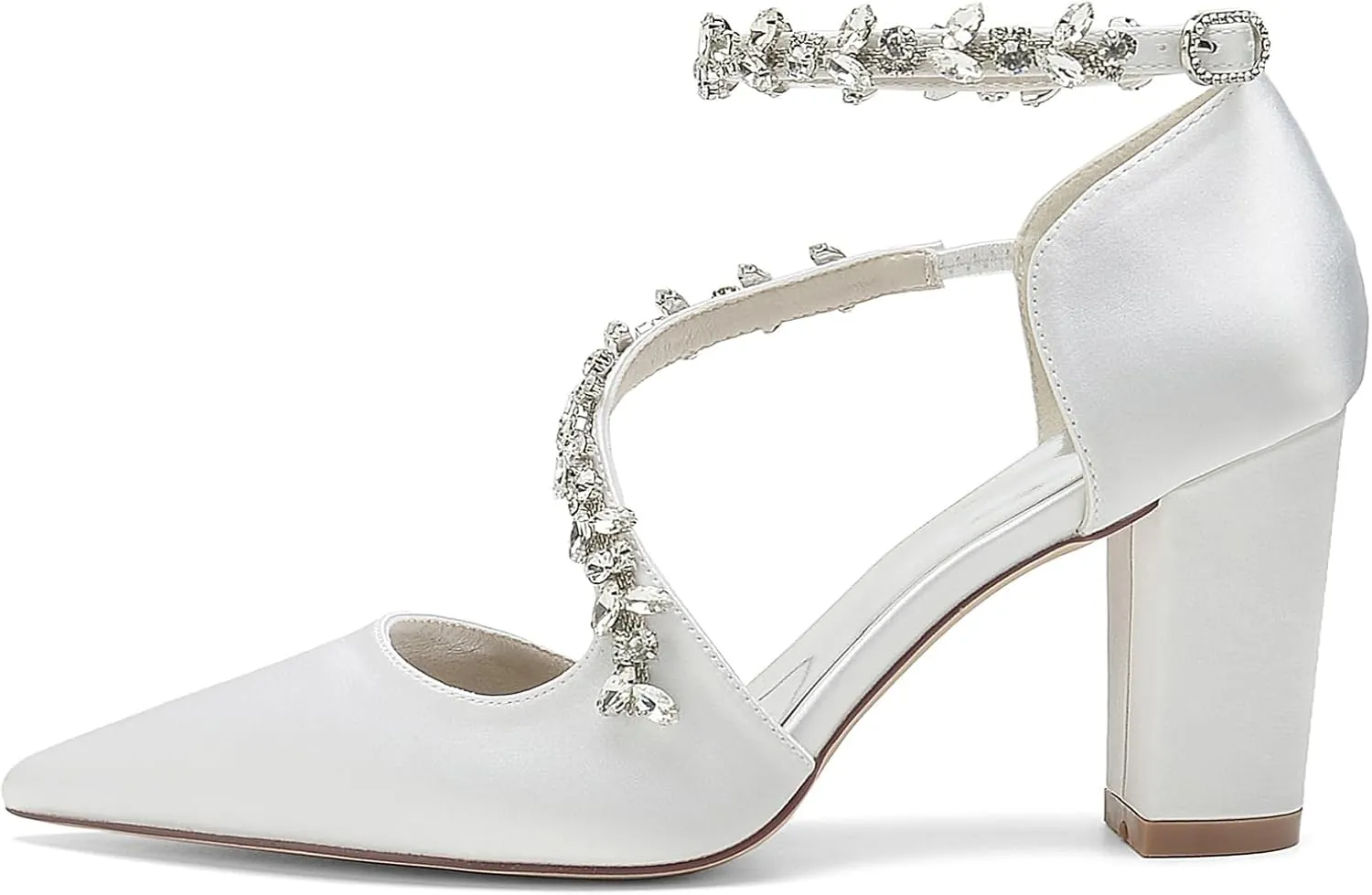 TNXZ Women's Pointed Toe High Heels Pump Shoes Ankle Strap High Block Heel Business Wedding Dress Shoes
