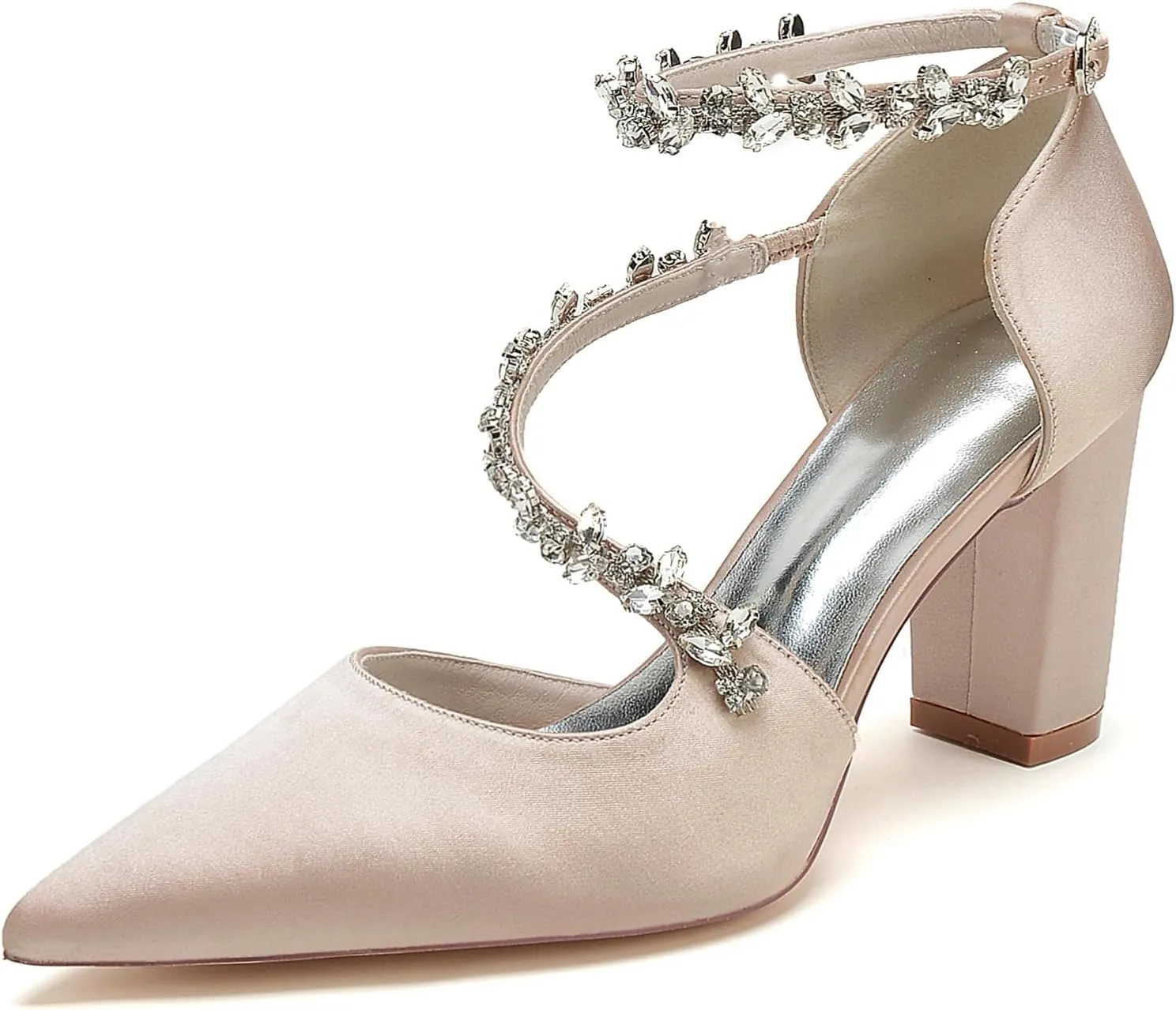 TNXZ Women's Pointed Toe High Heels Pump Shoes Ankle Strap High Block Heel Business Wedding Dress Shoes