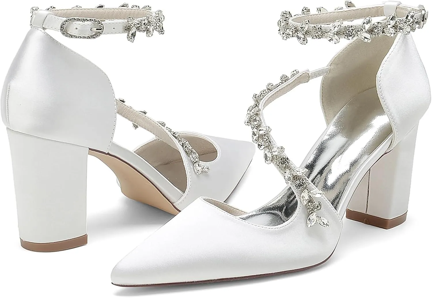 TNXZ Women's Pointed Toe High Heels Pump Shoes Ankle Strap High Block Heel Business Wedding Dress Shoes