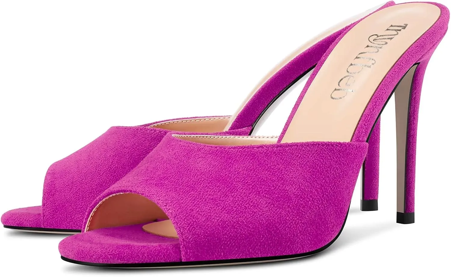 TNYNFBEB Women Stiletto High Heel Peep Open Toe Sandals Slingback Slip-on Wedding Office Cute Basic Classic 3.9 Inches Heels