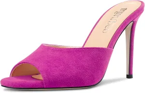 TNYNFBEB Women Stiletto High Heel Peep Open Toe Sandals Slingback Slip-on Wedding Office Cute Basic Classic 3.9 Inches Heels