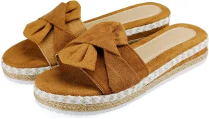 TOCONFFON Women's Low Wedge, Platform Sandals with Bow Details
