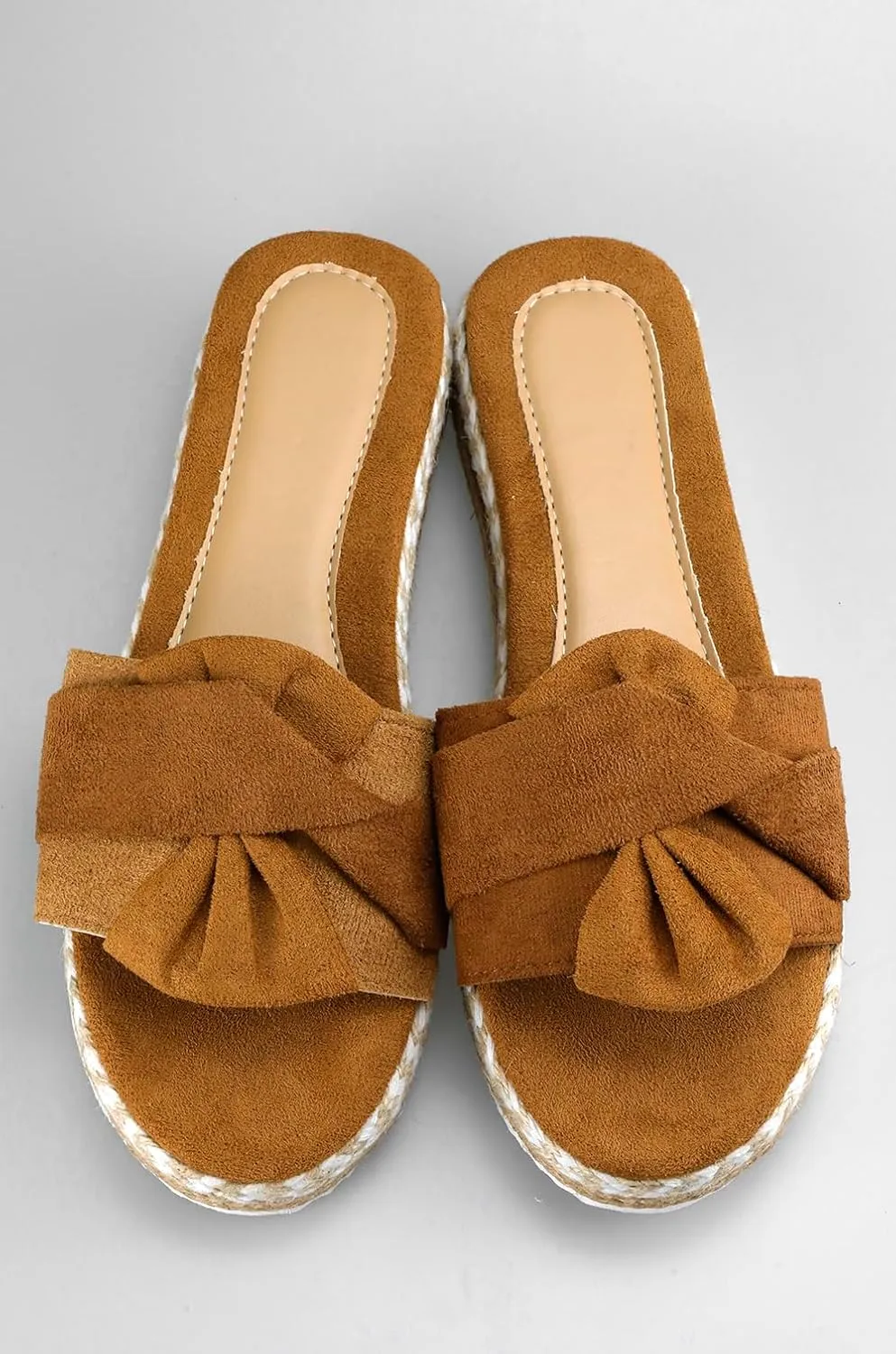 TOCONFFON Women's Low Wedge, Platform Sandals with Bow Details