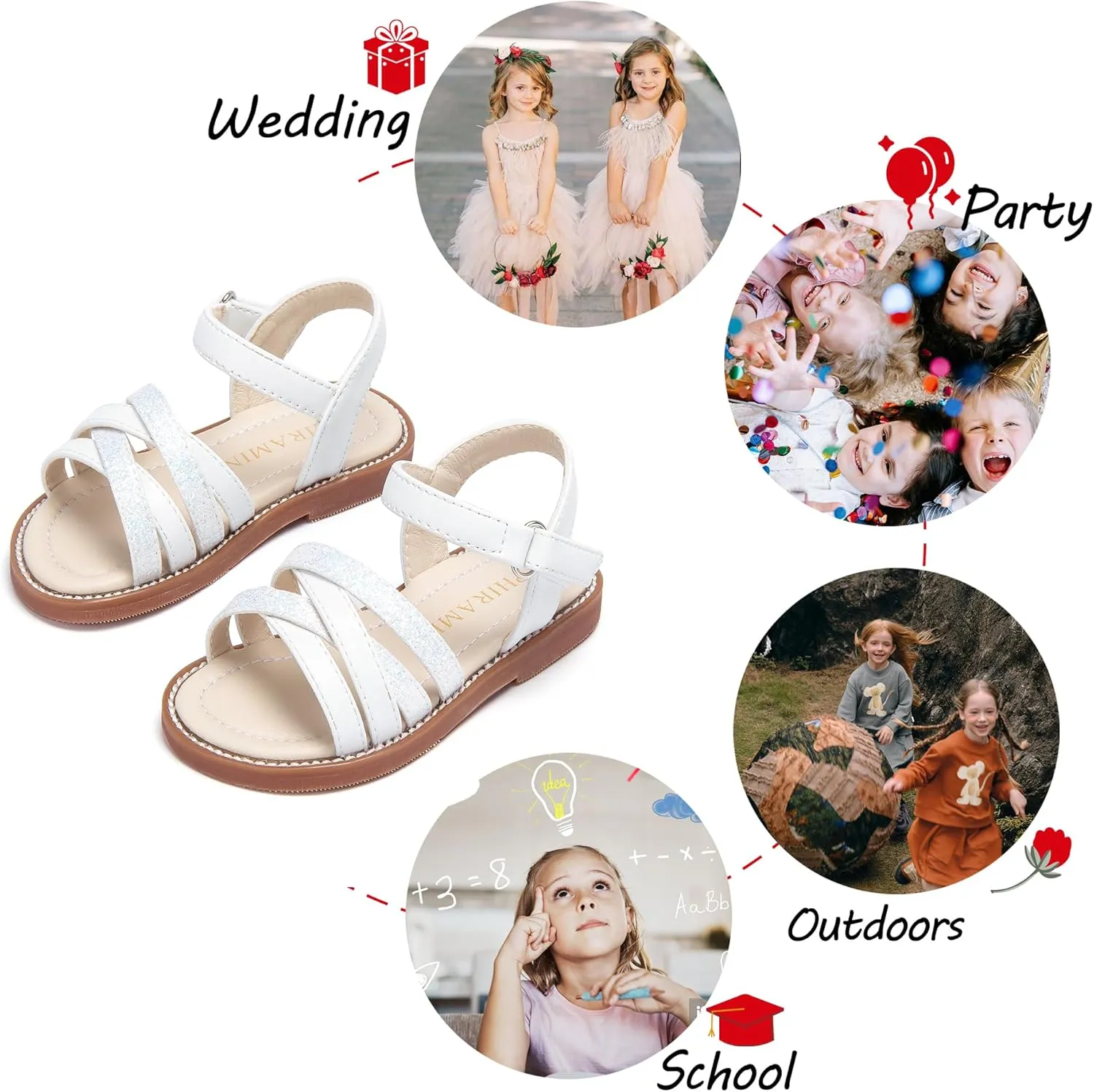 Toddler Girl Sandals - Flower Girl Summer Dress Shoes Open Toe Little Kid Wedding Party
