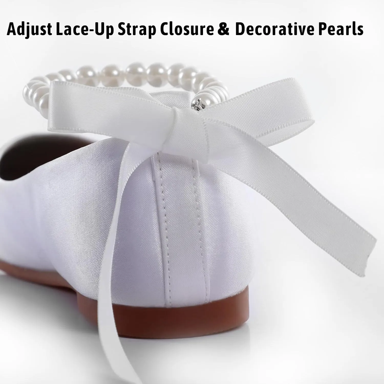 Toddler Girls Dress Shoes Flower Girls Mary Jane Ballet Flats Decorative Pearls Lace-Up Ankle Strap Wedding Communion Princess Shoes