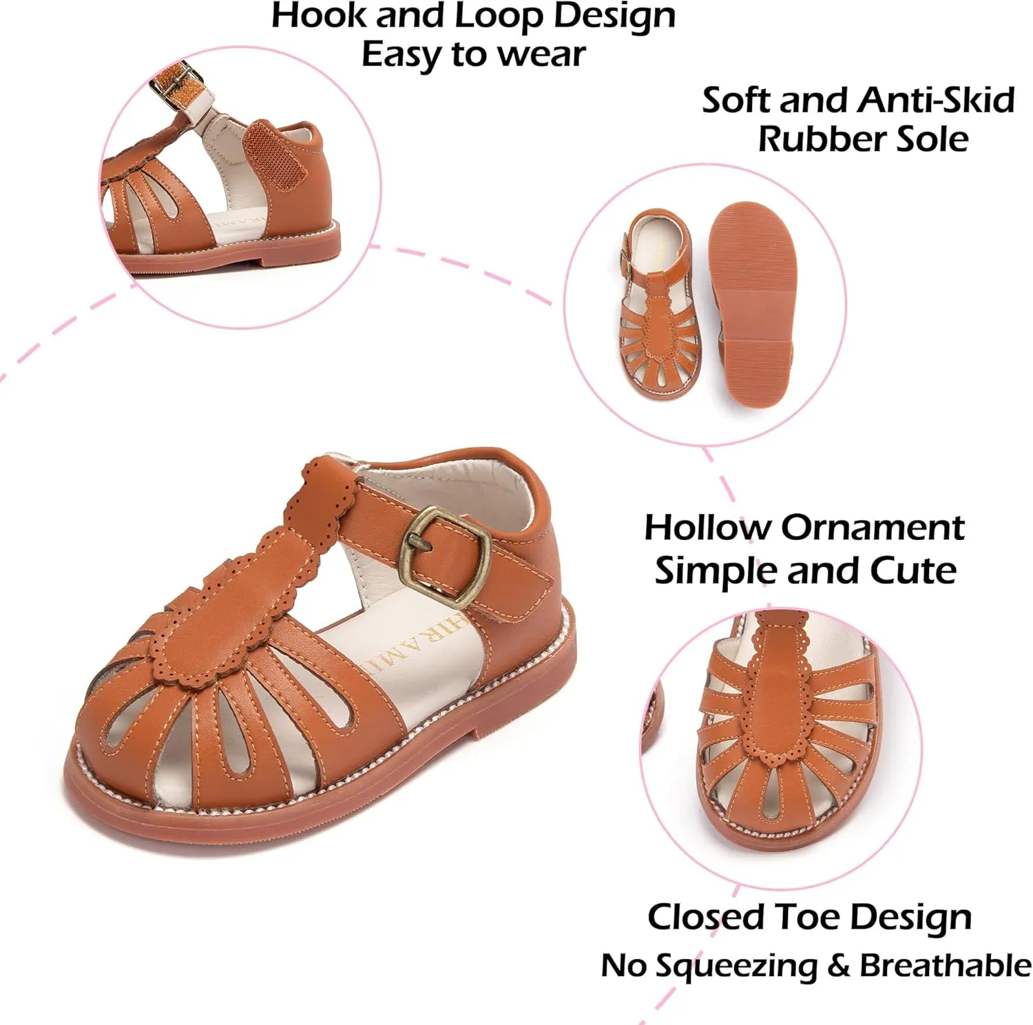 Toddler Little Girl Summer Sandals - Flower Girl Close Toe Dress Shoes Flats Wedding Princess