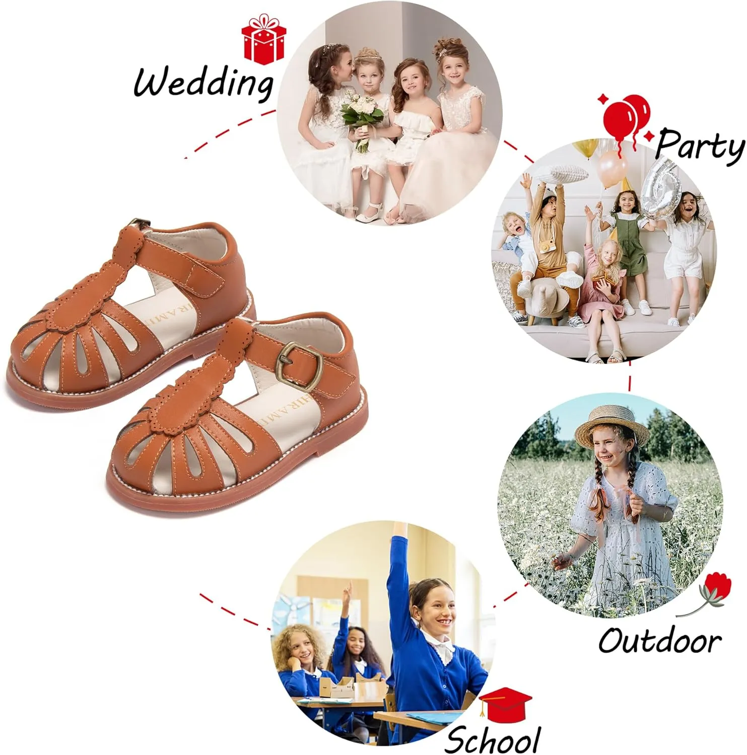 Toddler Little Girl Summer Sandals - Flower Girl Close Toe Dress Shoes Flats Wedding Princess