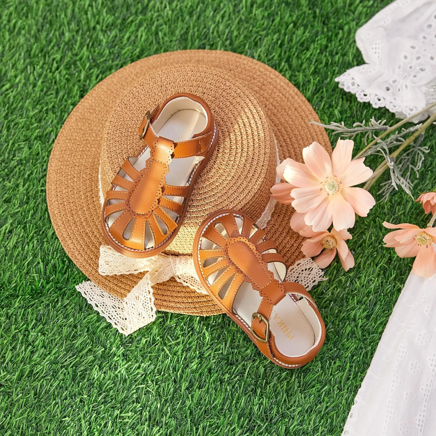 Toddler Little Girl Summer Sandals - Flower Girl Close Toe Dress Shoes Flats Wedding Princess
