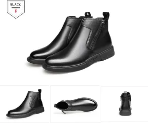 Tokouk Men'S classic Leather Flat Casual Chelsea Boots Fashionable Comfy Slip-On Winter Fleece Business Work Dress Chukka Boots