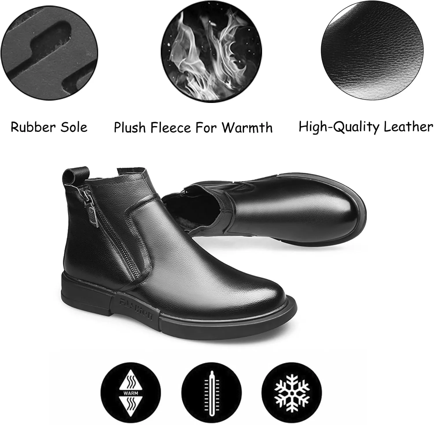 Tokouk Men'S classic Leather Flat Casual Chelsea Boots Fashionable Comfy Slip-On Winter Fleece Business Work Dress Chukka Boots