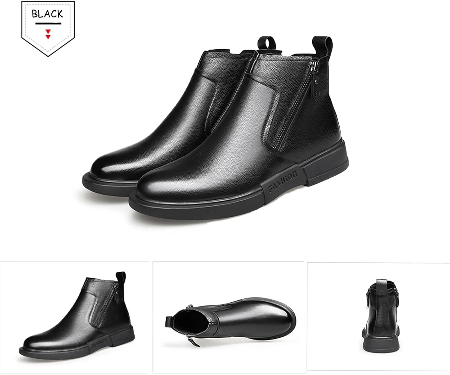 Tokouk Men'S classic Leather Flat Casual Chelsea Boots Fashionable Comfy Slip-On Winter Fleece Business Work Dress Chukka Boots