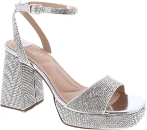 TOP Moda Women Open Toe Rhinestone Platform Chunky Block heel Sandal with Ankle Strap