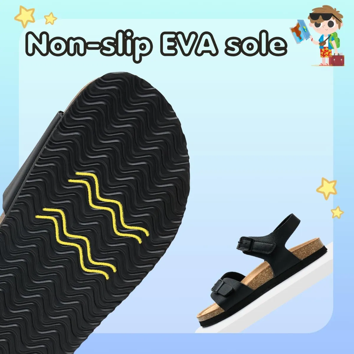 Torotto Girls Boys Sandals with Cork Footbed Adjustable Buckle Casual Slides Sandals Open Toes Flat for Kids Toddler