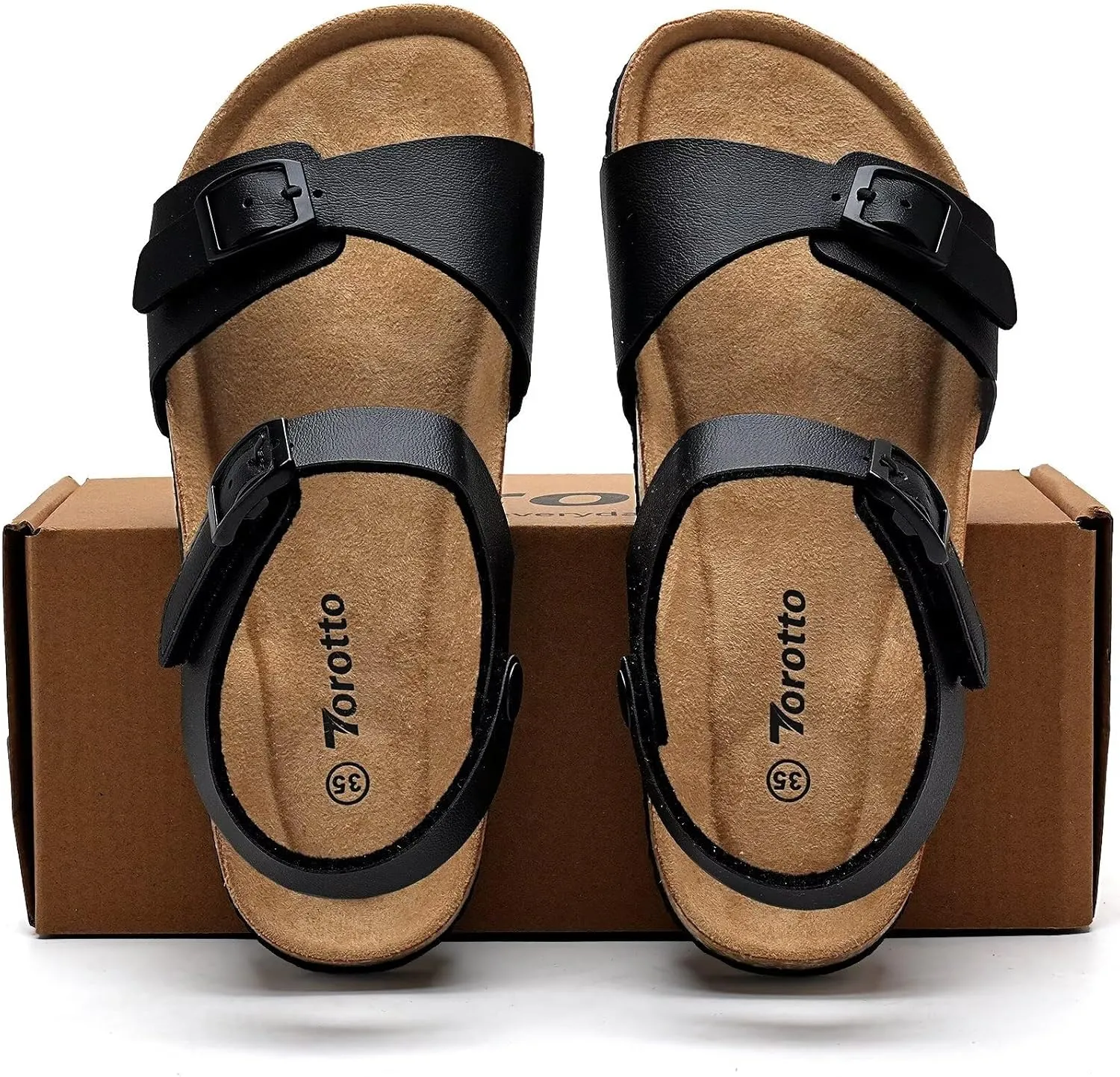 Torotto Girls Boys Sandals with Cork Footbed Adjustable Buckle Casual Slides Sandals Open Toes Flat for Kids Toddler