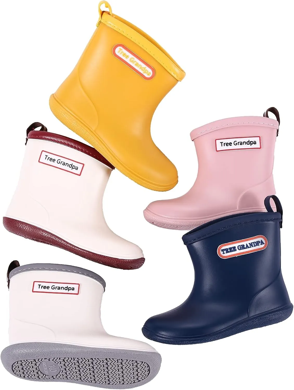 Tree Grandpa Toddler Rain Boots for Boys Girls Waterproof Baby Kids Rain Boots With Easy-on