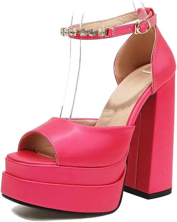 Tscoyuki Women's Platform Chunky Block High Heels, Fashion Peep Toe Ankle Strap Heeled Dress Sandals Pumps Shoes