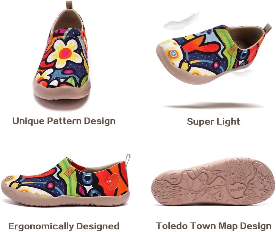 UIN Women's Artistic Slip-On Shoes Vibrant Floral Casual Loafers Lightweight Comfortable Travel Footwear