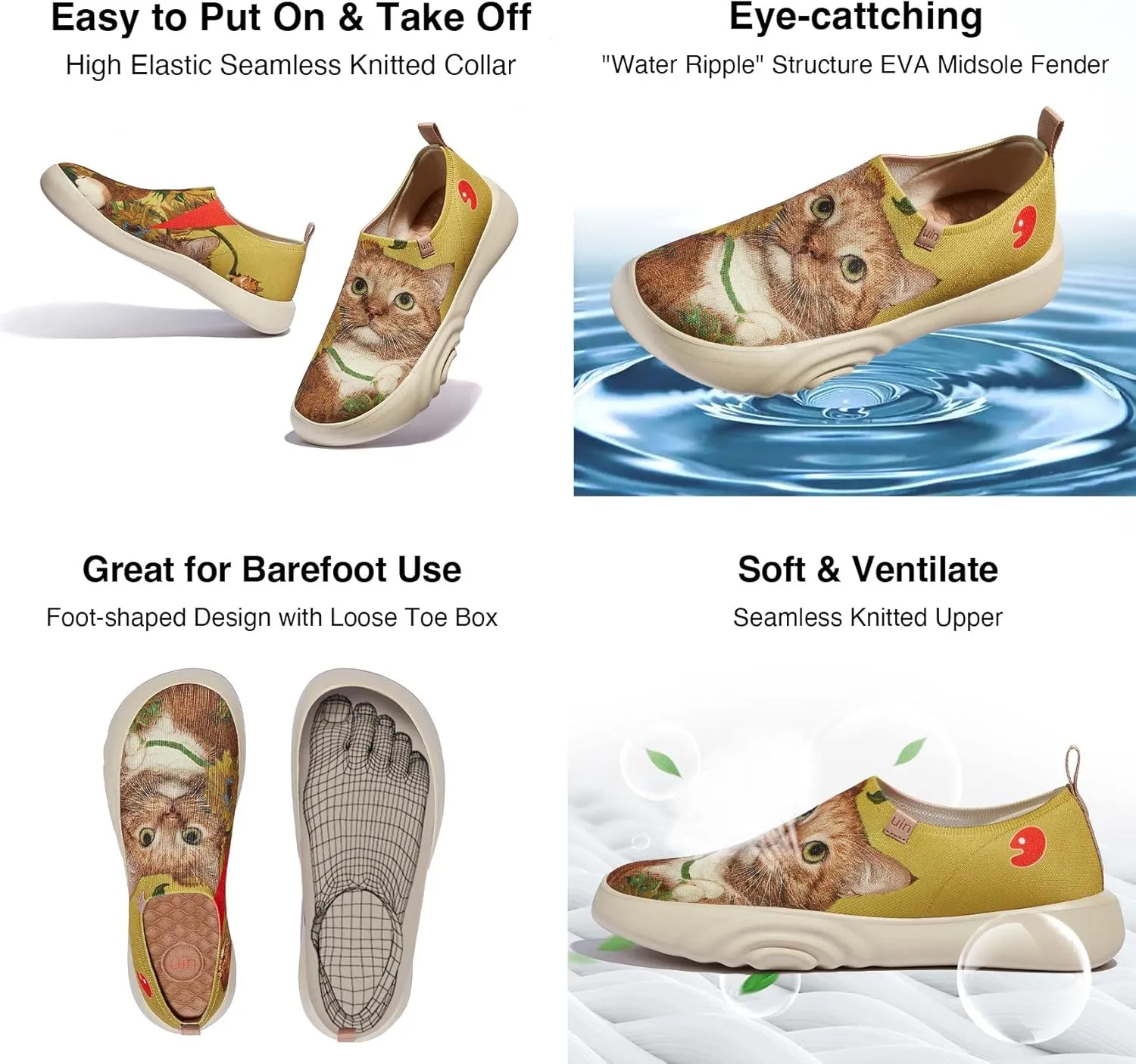 UIN x FatCatArt Collaboration Slip Ons Casual Loafers Lightweight Comfortable Sneakers Art Travel Shoes
