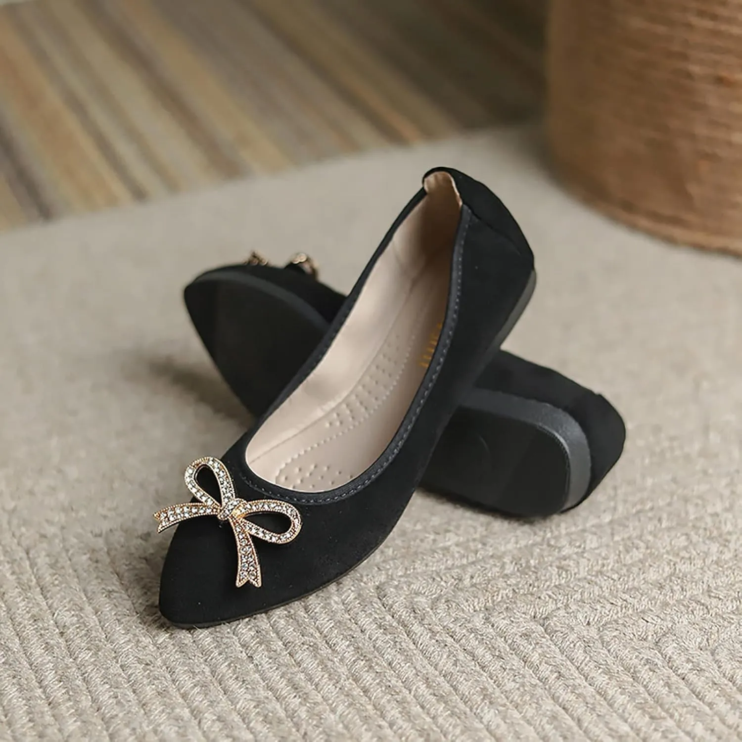 Unifizz Women’s Foldable Ballet Flats Casual Pointed Toe Comfort Soft Suede Slip On Dress Shoes Nude Flats Roll Up Shoes