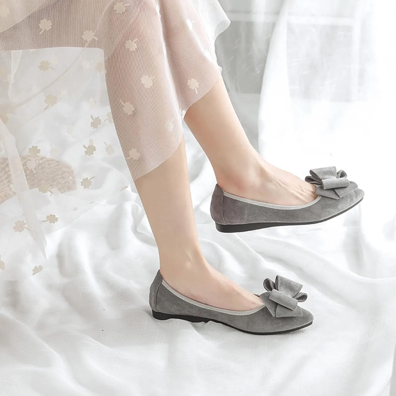 Unifizz Women’s Foldable Ballet Flats Casual Pointed Toe Comfort Soft Suede Slip On Dress Shoes Nude Flats Roll Up Shoes