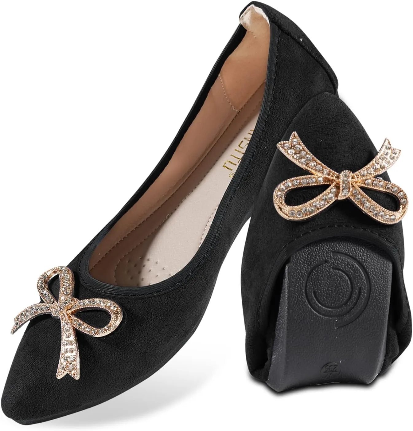 Unifizz Women’s Foldable Ballet Flats Casual Pointed Toe Comfort Soft Suede Slip On Dress Shoes Nude Flats Roll Up Shoes