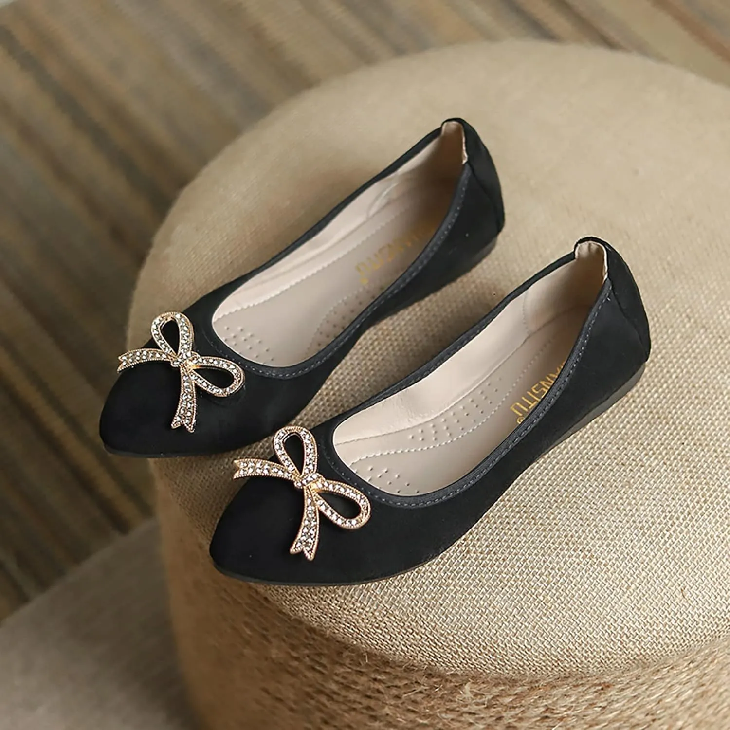 Unifizz Women’s Foldable Ballet Flats Casual Pointed Toe Comfort Soft Suede Slip On Dress Shoes Nude Flats Roll Up Shoes