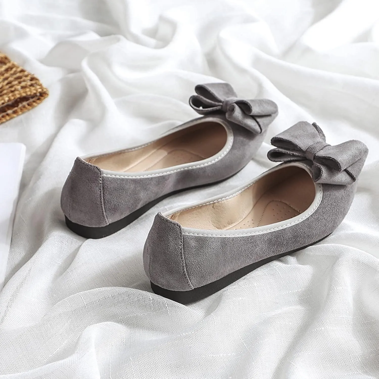 Unifizz Women’s Foldable Ballet Flats Casual Pointed Toe Comfort Soft Suede Slip On Dress Shoes Nude Flats Roll Up Shoes
