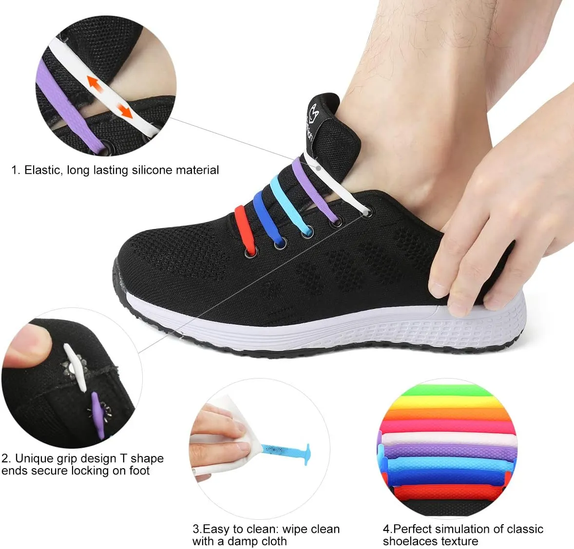 Upgraded No Tie Shoelaces for Kids Adults, Elastic Silicone Shoe Laces for Sneakers