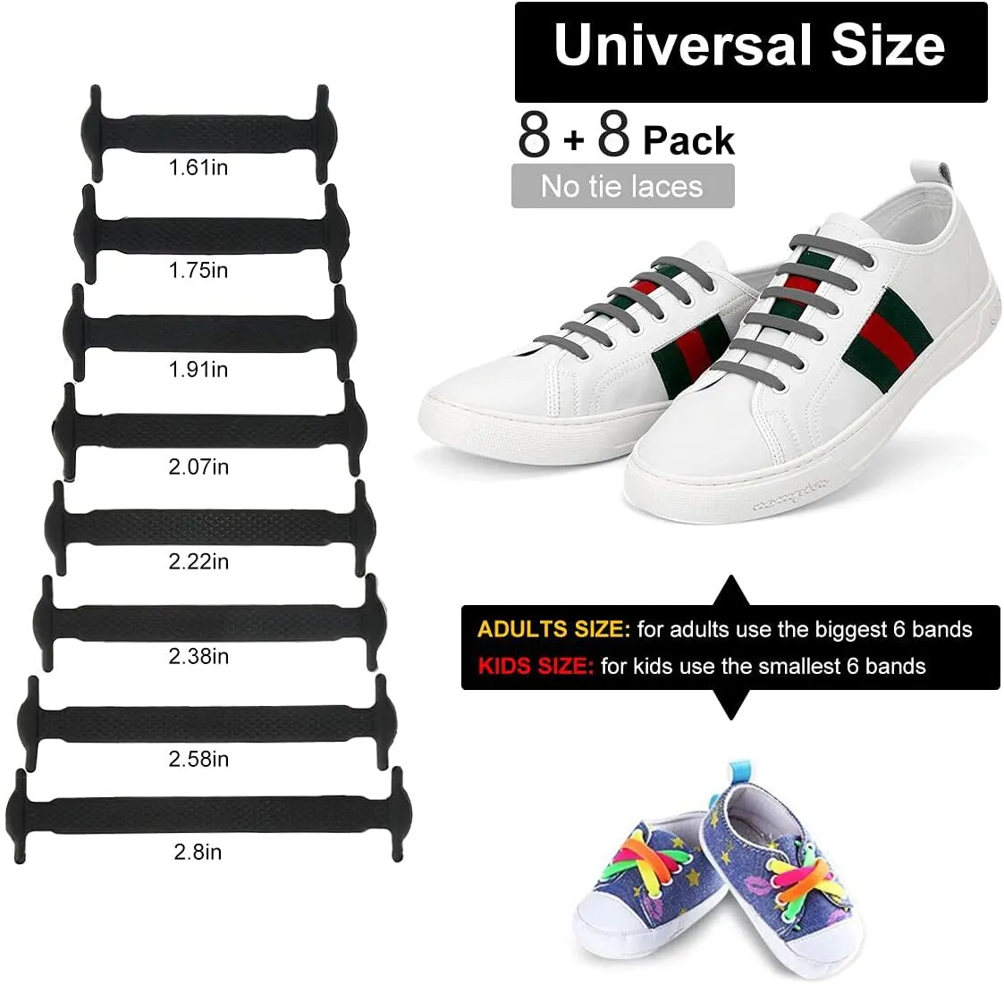 Upgraded No Tie Shoelaces for Kids Adults, Elastic Silicone Shoe Laces for Sneakers