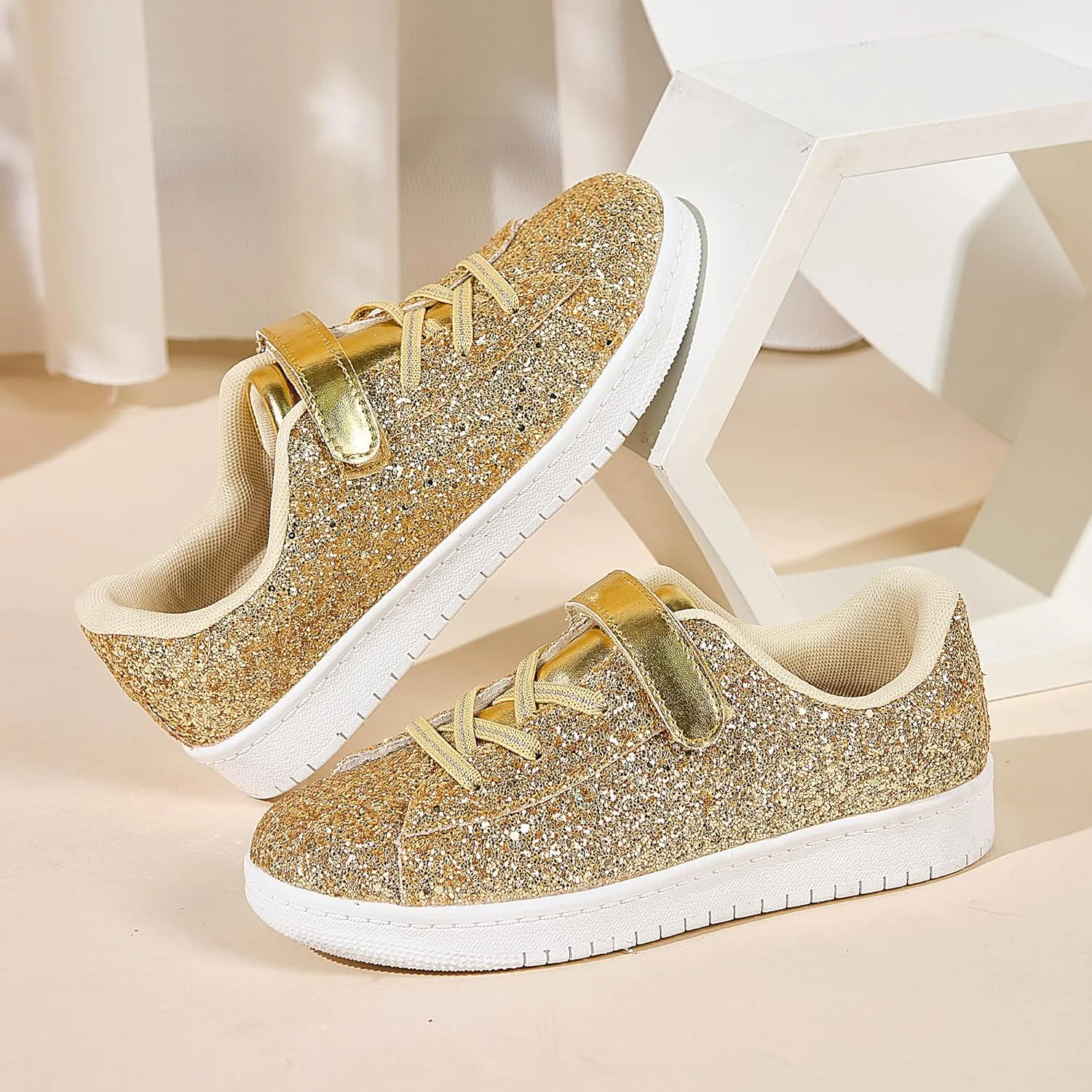 UUBARIS Girl's Glitter Tennis Sneakers - Fashion Sparkly Princess Shoes with Bling Walking Sneakers Sequin Design